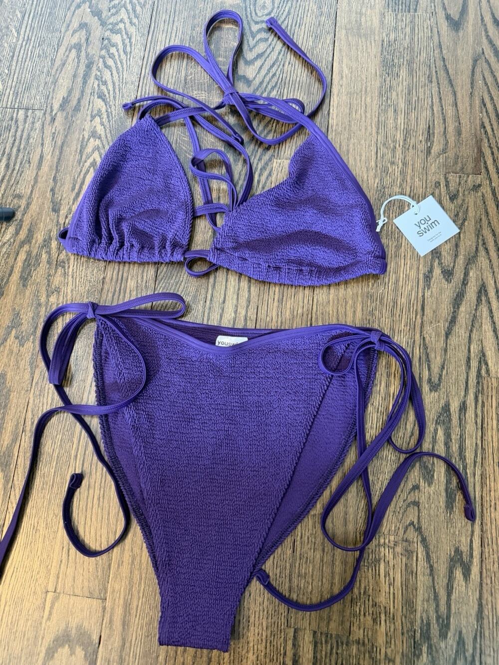 Youswim Purple One Size Purple Crinkle Bikini Sz 14-24 NWT